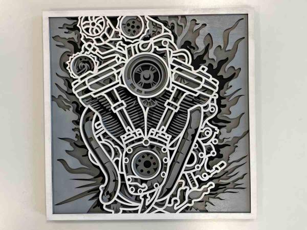 V-Engine as wall picture - final wall picture (painted and mounted)